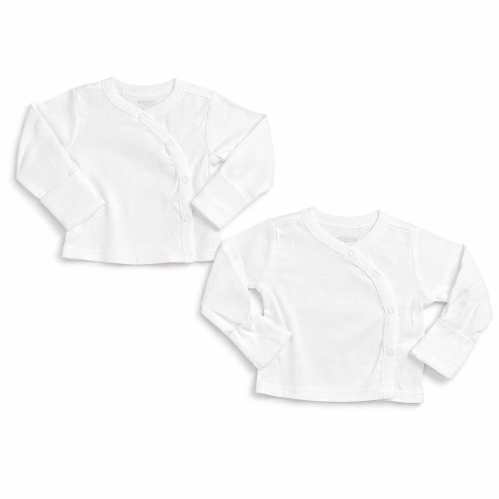 NEW Lot 2 White Unisex Boys Girls Baby Newborn Side Snap Shirts Long Sleeved